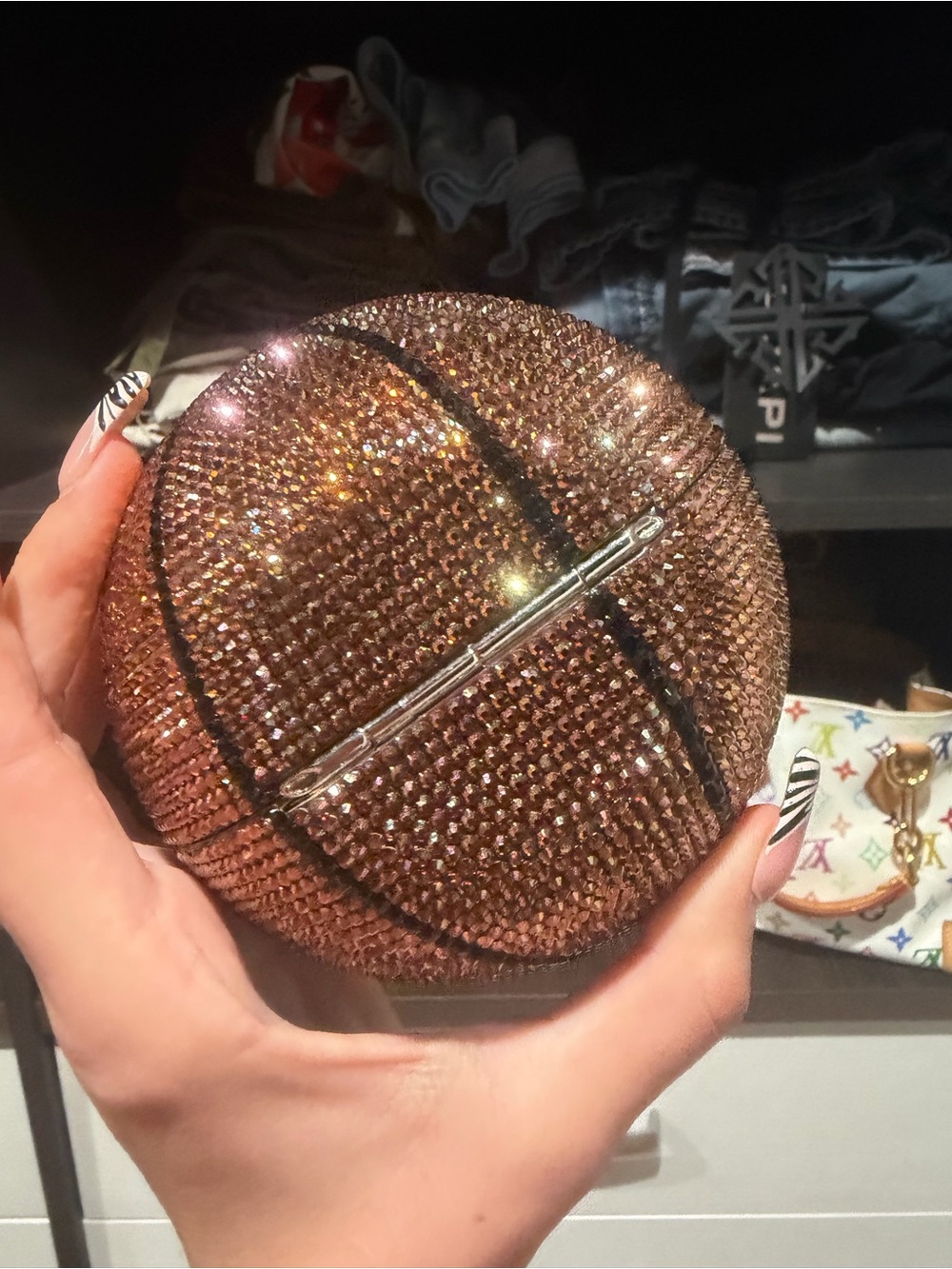 Judith Leiber Crystal Basketball Crossbody Bag in Bronze and Black - Picture 5 of 7